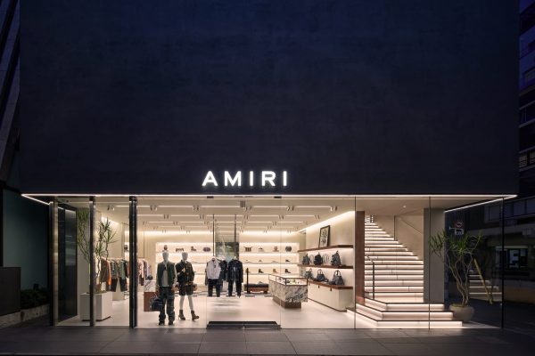 AMIRI Tokyo Aoyama flagship designed by NOCOD Studio, open and light-filled luxury retail interior conceived to connect with the street.