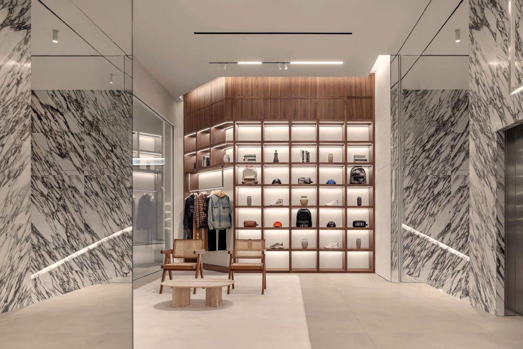 Luxury materials and craftsmanship details in Mike Amiri's Shanghai store design