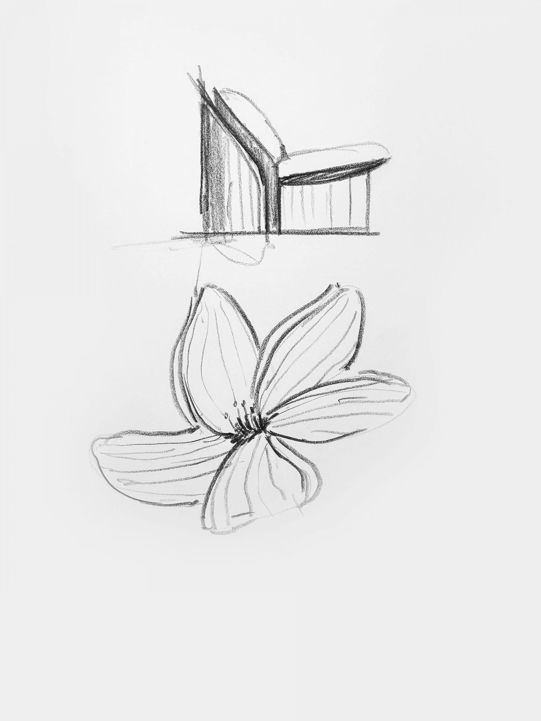 Original pencil sketch by Floriane and Baptiste Dosne (NOCOD Studio) — design research for the LANDSCAPE Armchair