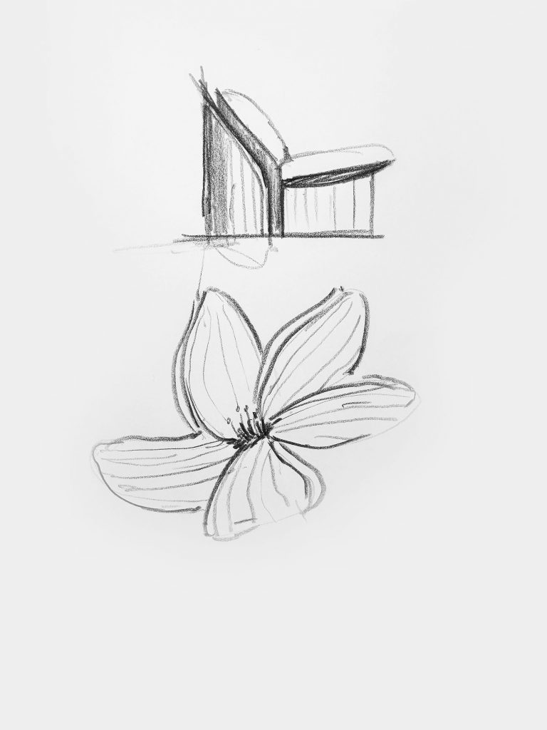 Original pencil sketch by Floriane and Baptiste Dosne (NOCOD Studio) — design research for the LANDSCAPE Armchair