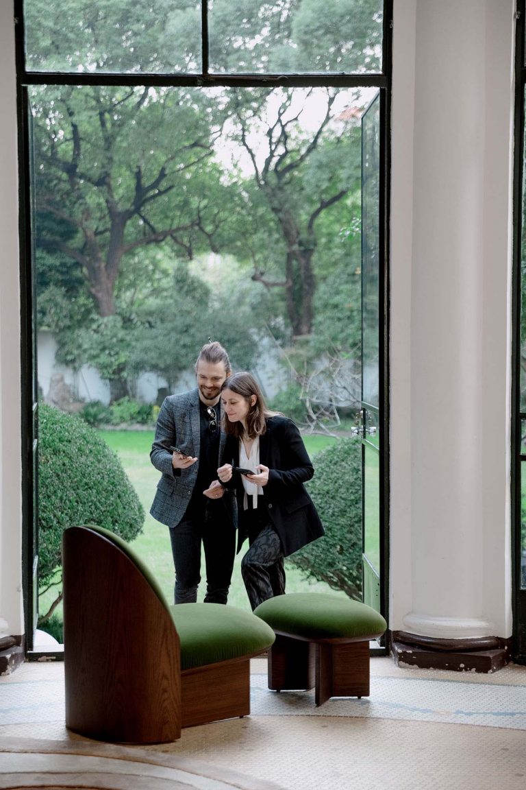 Floriane and Baptiste Dosne, founders of NOCOD Studio, with the LANDSCAPE furniture collection for HOTHING — Villa Basset, Shanghai, November 2025